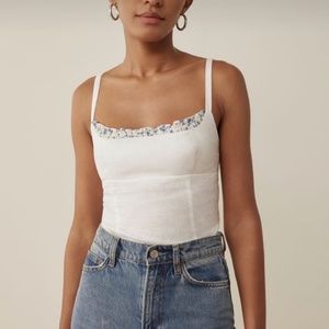 Reformation Cari White Linen Top Size 8 NWT